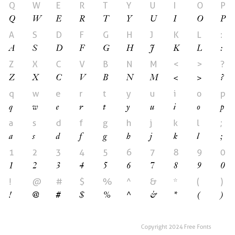 Character Map of Janson SSi Italic