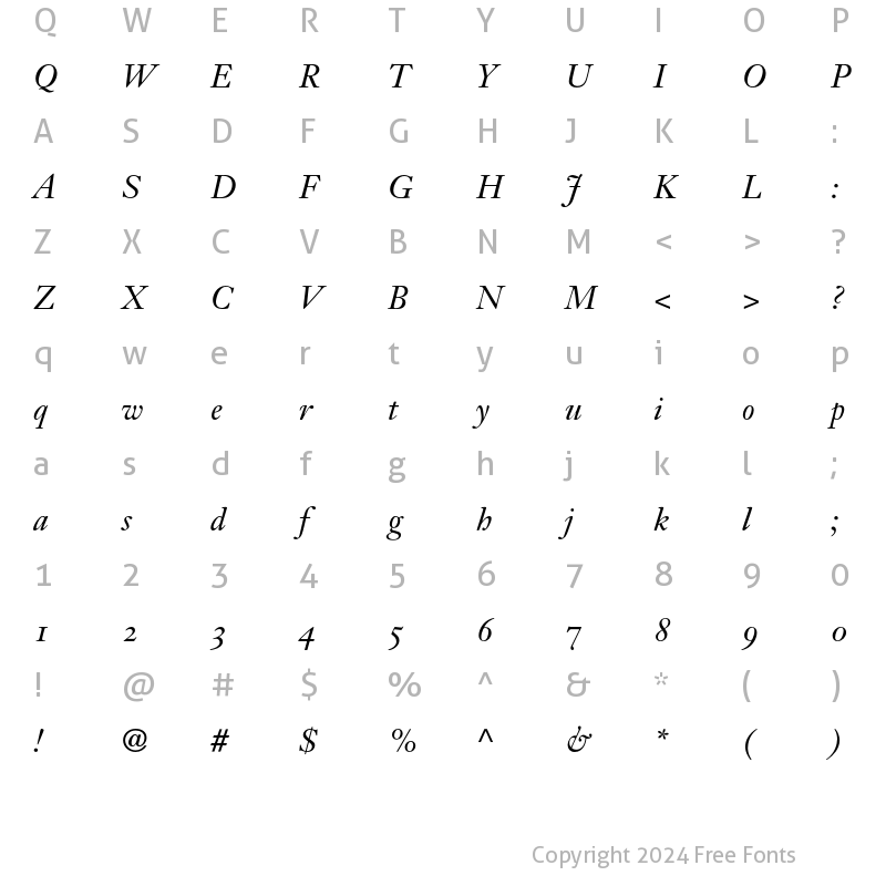 Character Map of Janson Text 56 Oldstyle Figures Italic