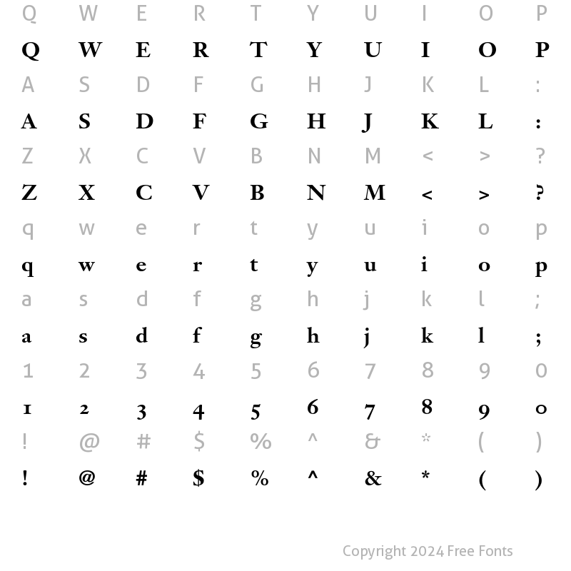 Character Map of Janson Text 75 Oldstyle Figures Bold