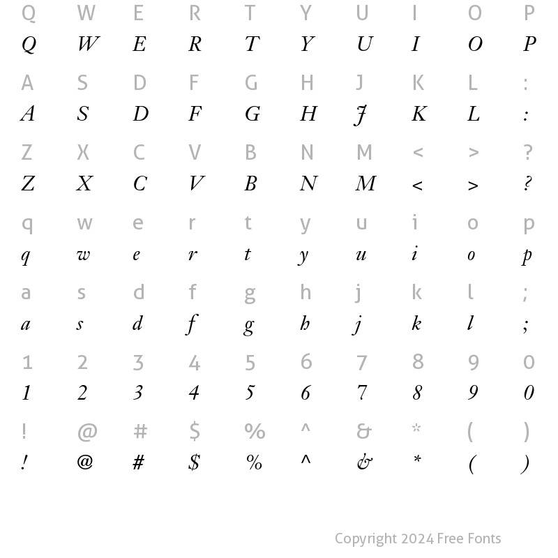 Character Map of Janson Text LT Std 56 Italic