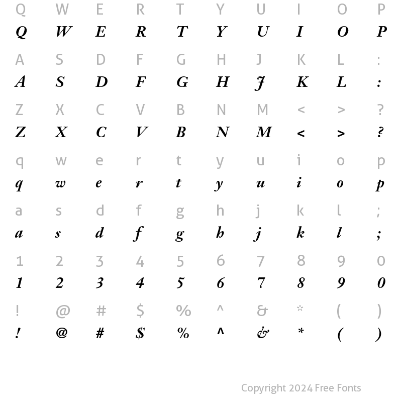 Character Map of Janson Text LT Std 76 Bold Italic