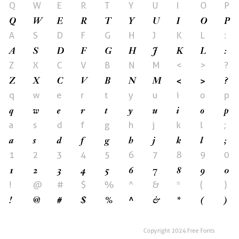 Character Map of JansonText RomanSC Bold Italic