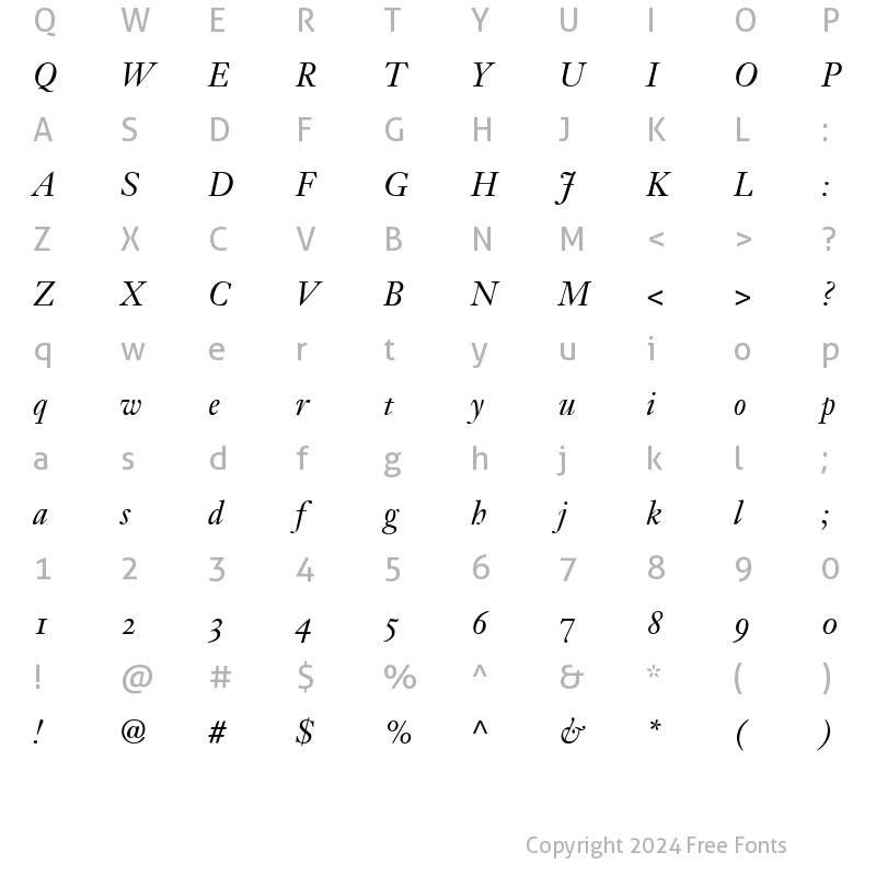 Character Map of JansonText RomanSC Italic