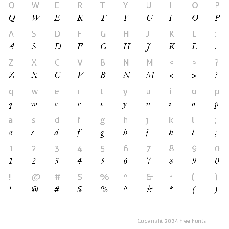 Character Map of JansonText56 RomanItalic