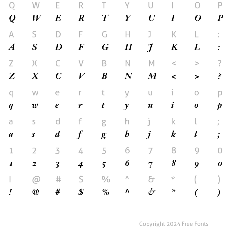 Character Map of JansonText76OldstyleFigures BoldItalic