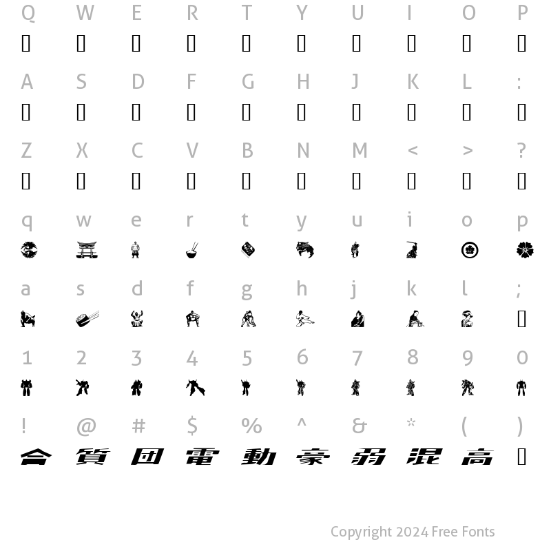 Character Map of japanapush Regular