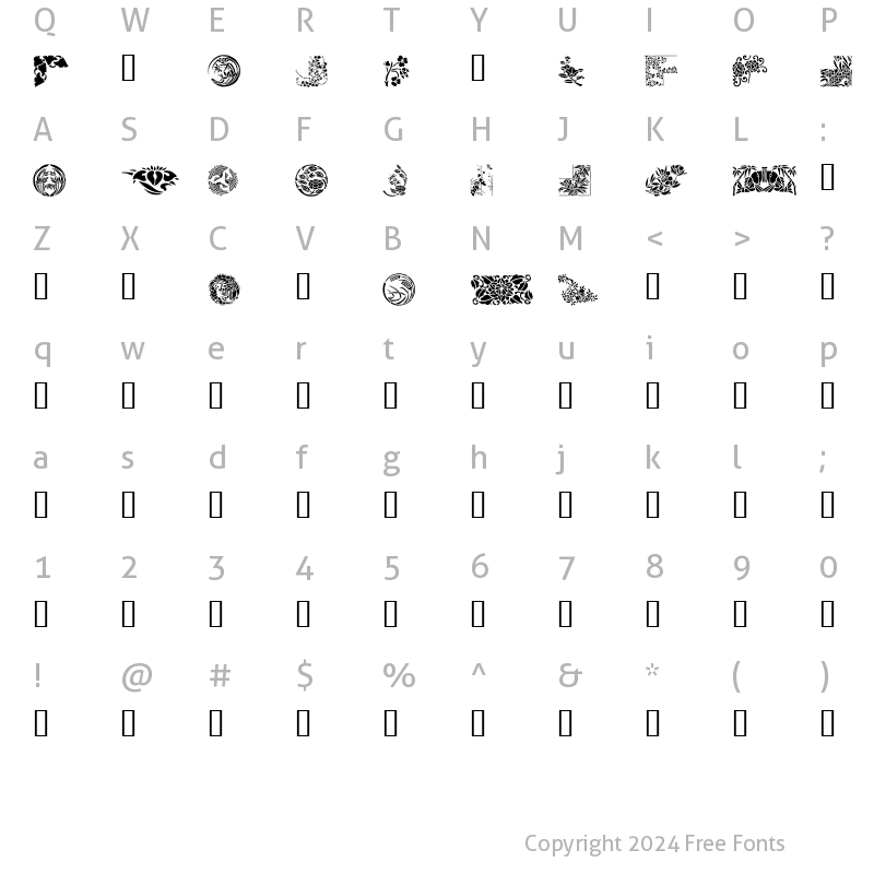 Character Map of Japanese Designs Regular