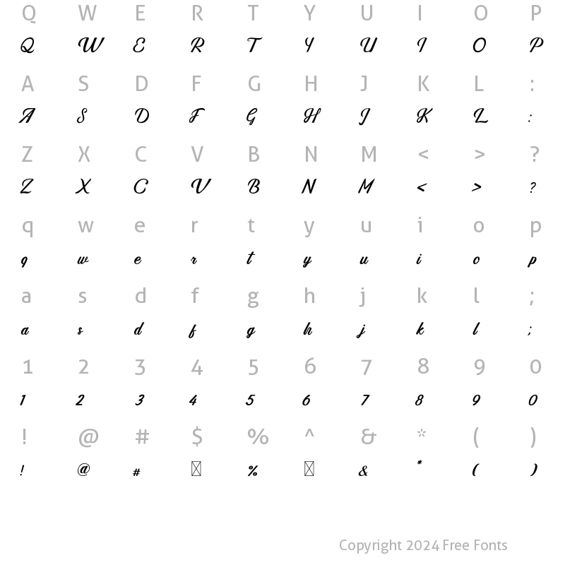 Character Map of Jaqueline Regular