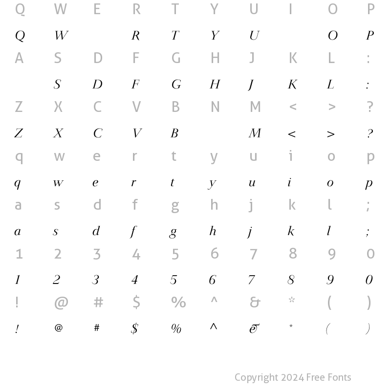 Character Map of JardineLightItalic Regular