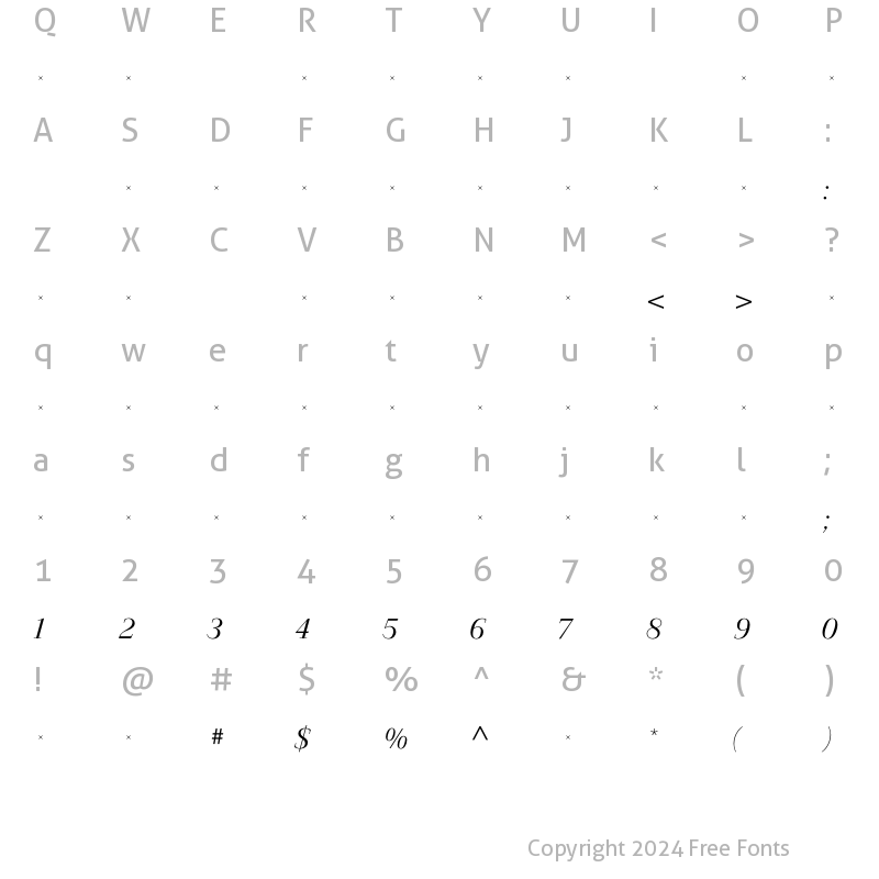 Character Map of JardineLightItalicTab Regular