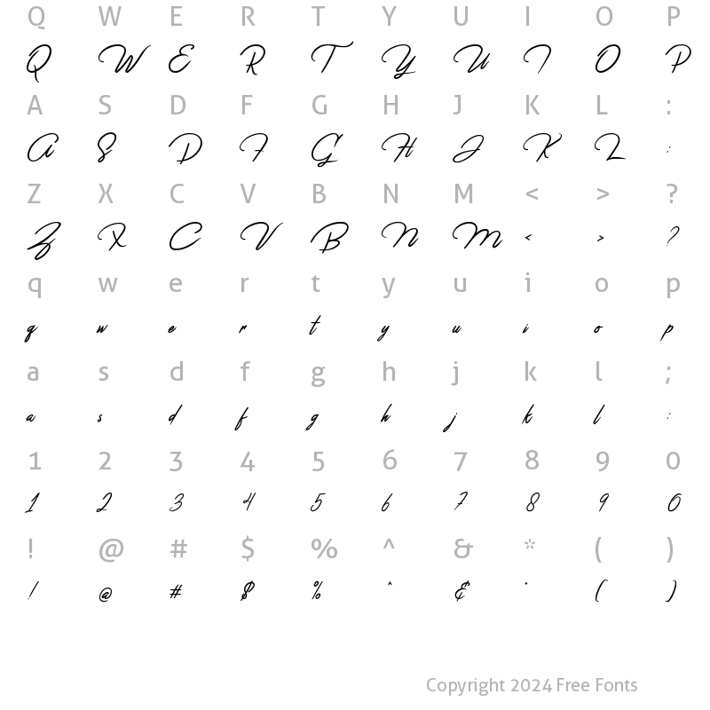 Character Map of Jasmine Script Regular