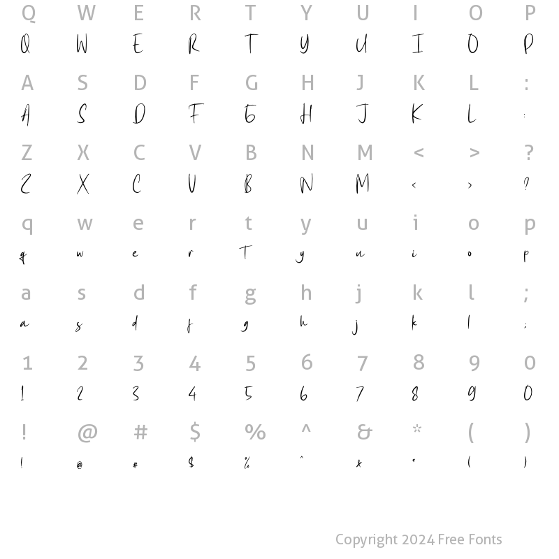 Character Map of Jatina Script Regular