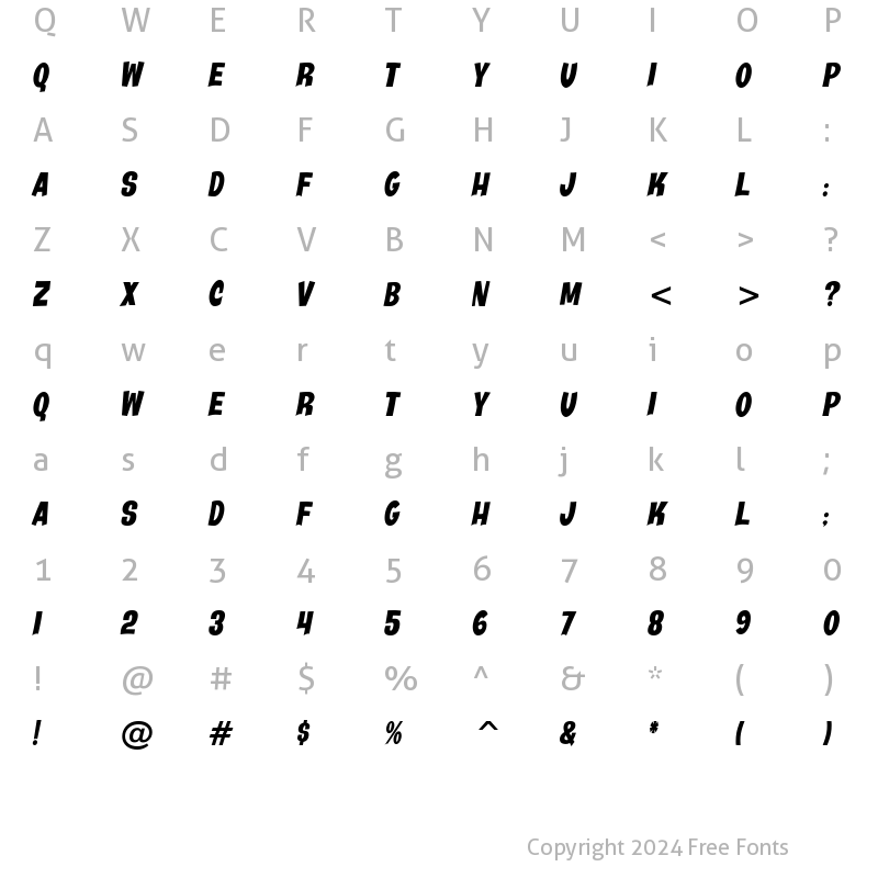 Character Map of Java Kick BTN Cond BoldOblique