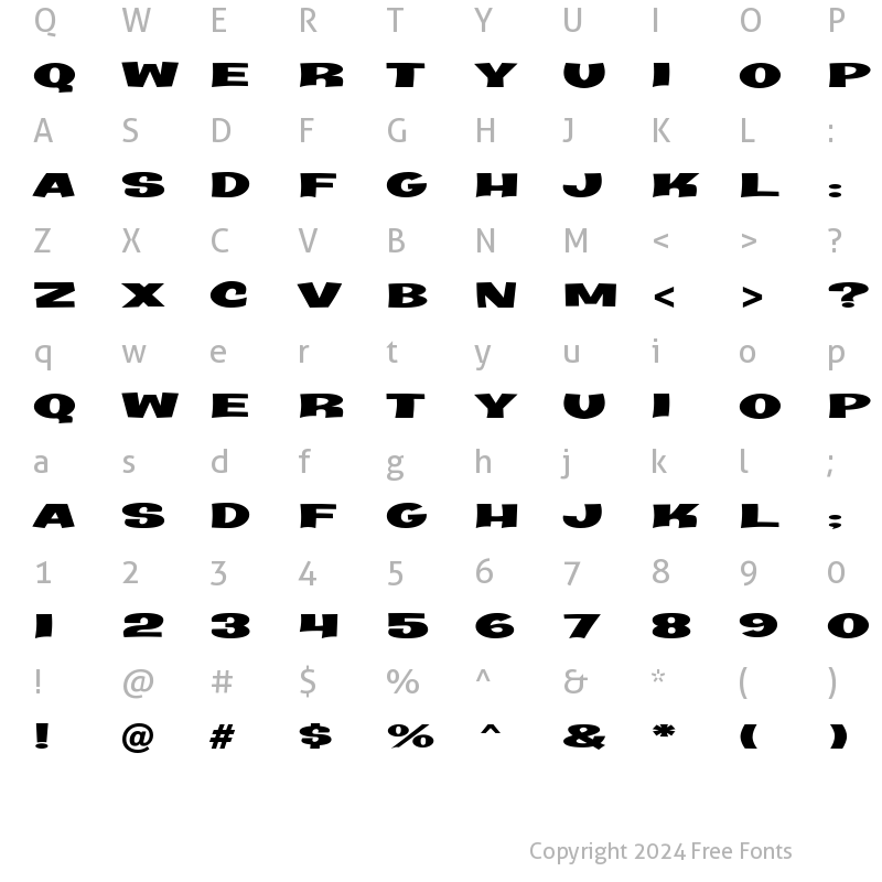 Character Map of Java Kick BTN Wide Regular