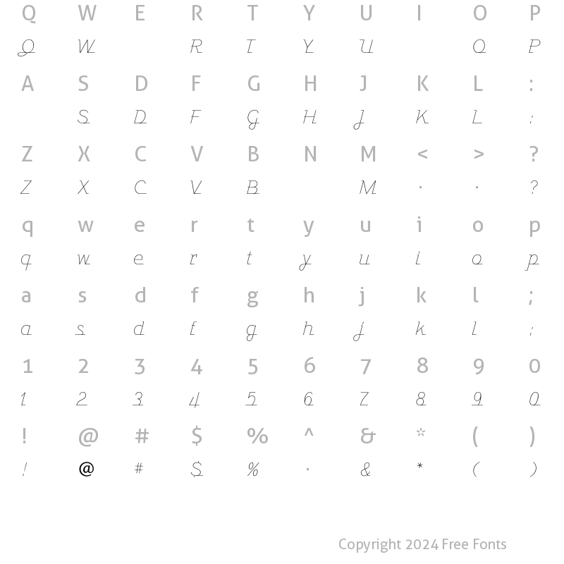 Character Map of JavelinLight Regular