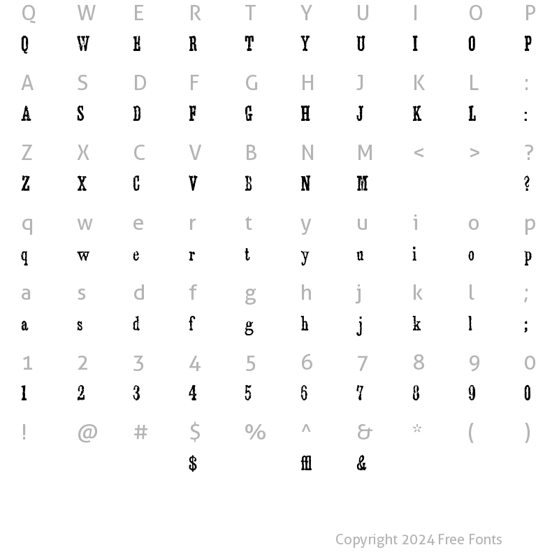 Character Map of Jawbones Condensed WF Regular