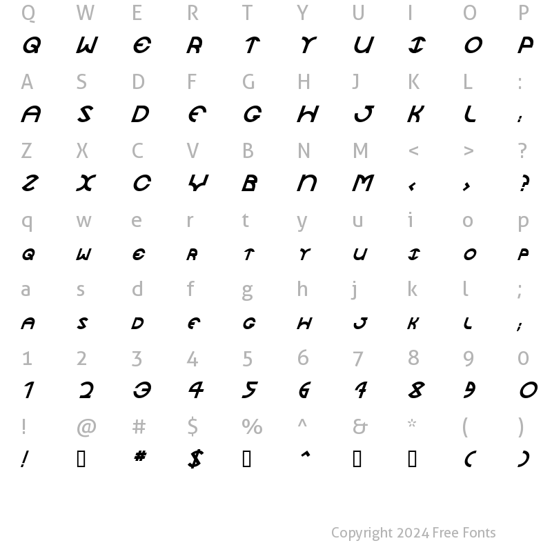 Character Map of JaySetch BoldItalic