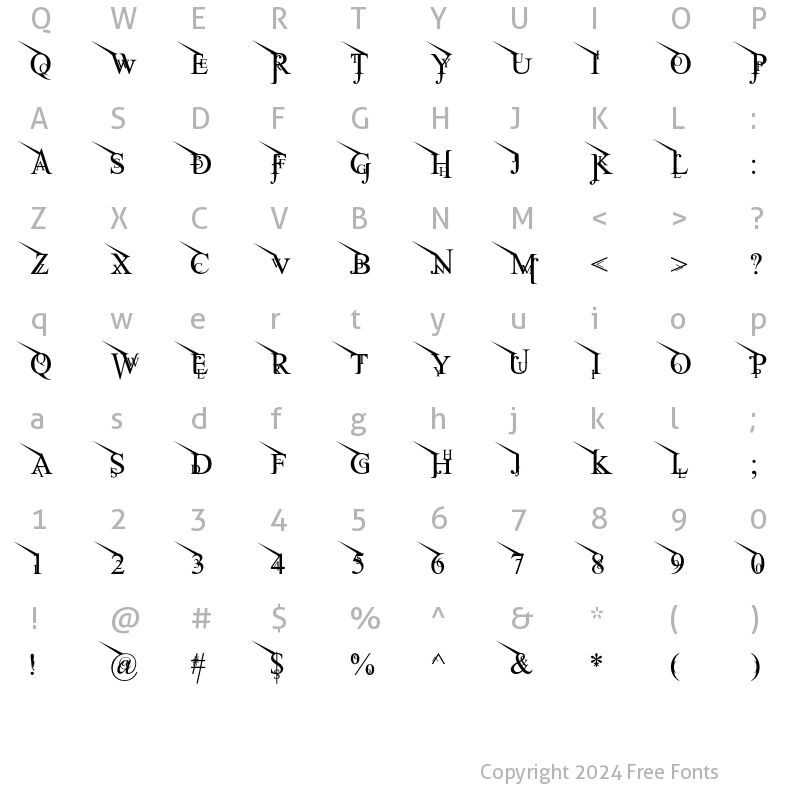 Character Map of Jean Splice UpLeft Regular