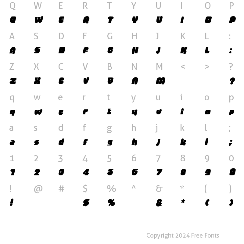 Character Map of Jellybean Italic