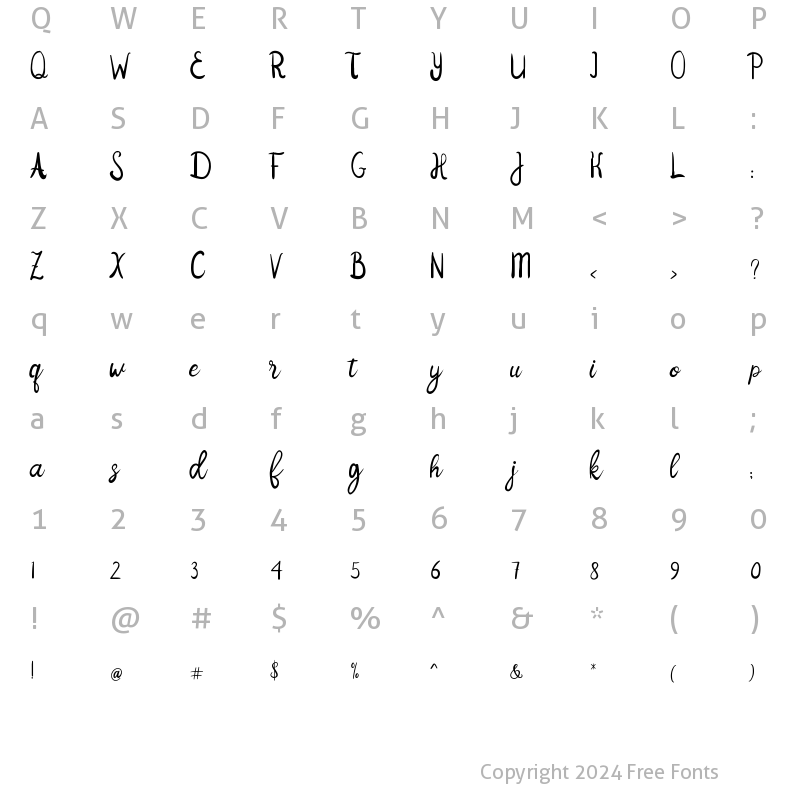 Character Map of Jenilla Regular