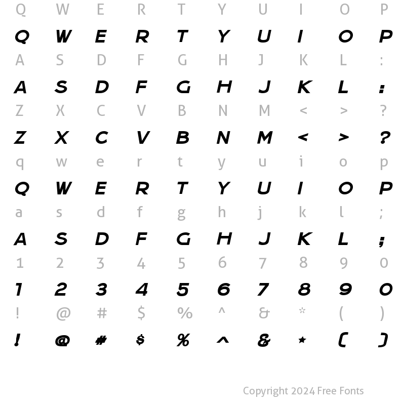 Character Map of Jera Sans Bold Italic JL Regular