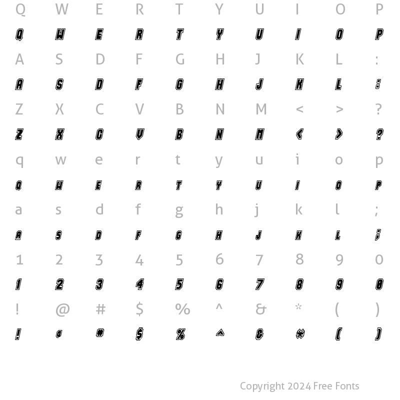 Character Map of Jersey-Condensed Italic