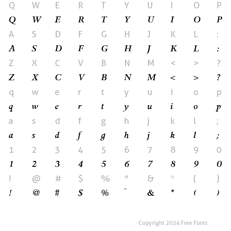 Character Map of Jessamine RegularItalic