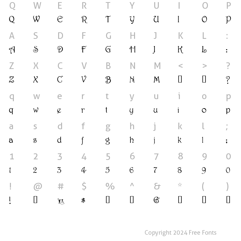 Character Map of JessamineScriptSSK Regular