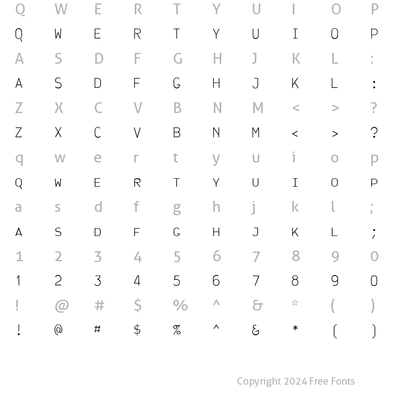 Character Map of JetJaneMonoCapsThin Regular