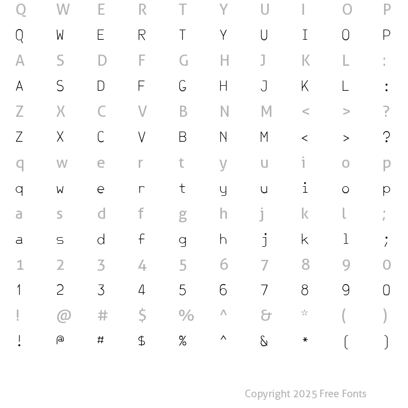 Character Map of JetJaneMonoThin Book