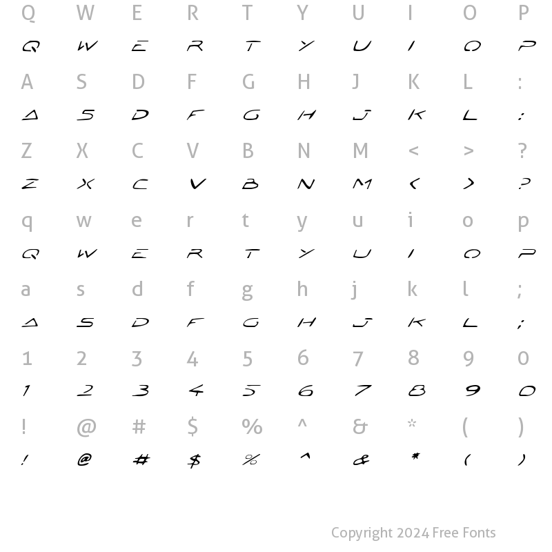 Character Map of Jetta Tech Italic Italic