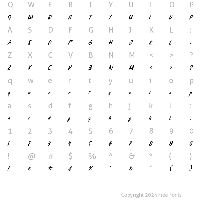 Character Map of Jeullyta Italic