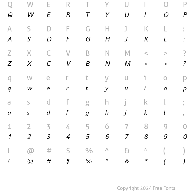 Character Map of Jeunesse Sans Std Italic