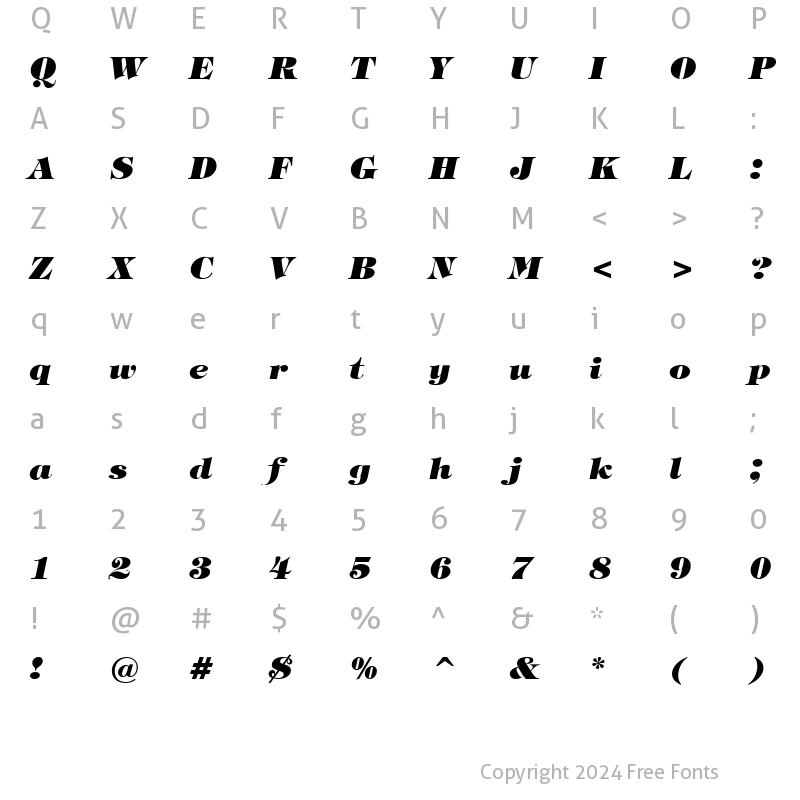 Character Map of Jewel Bold Italic