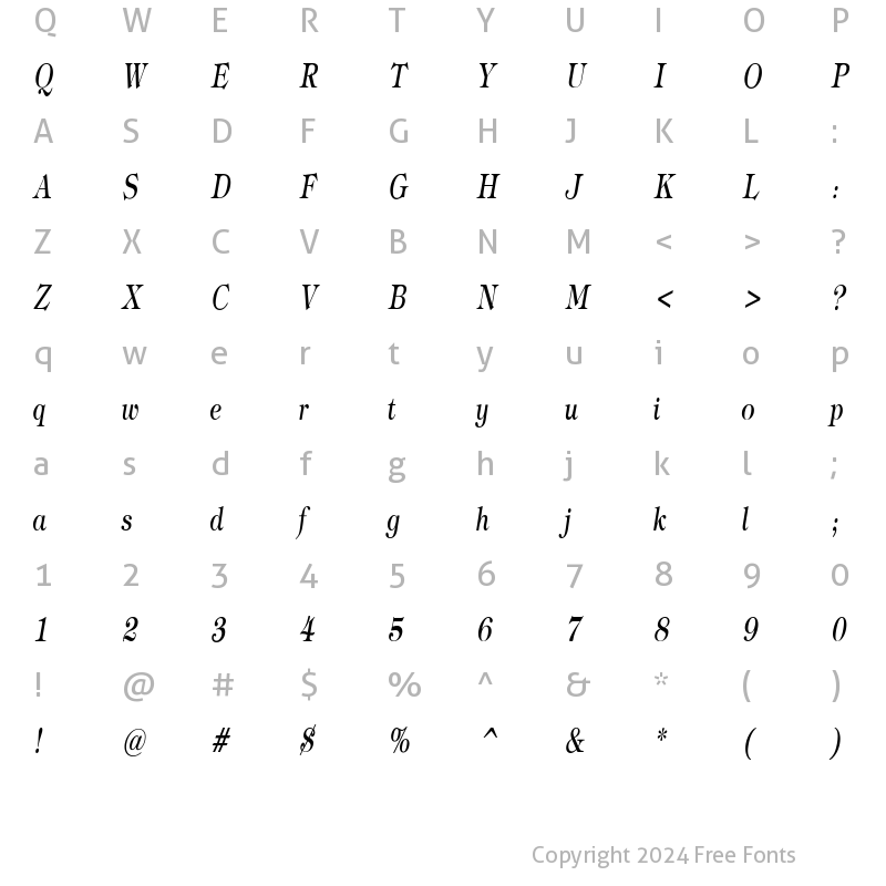 Character Map of JewelCondensed Italic