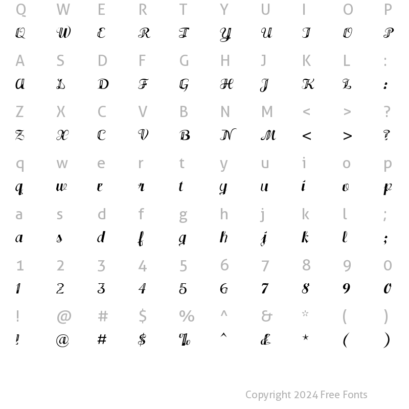 Character Map of JH3 Bammerscript Regular