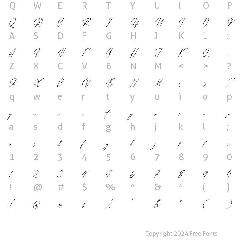 Character Map of Jhenythan Cristian Italic