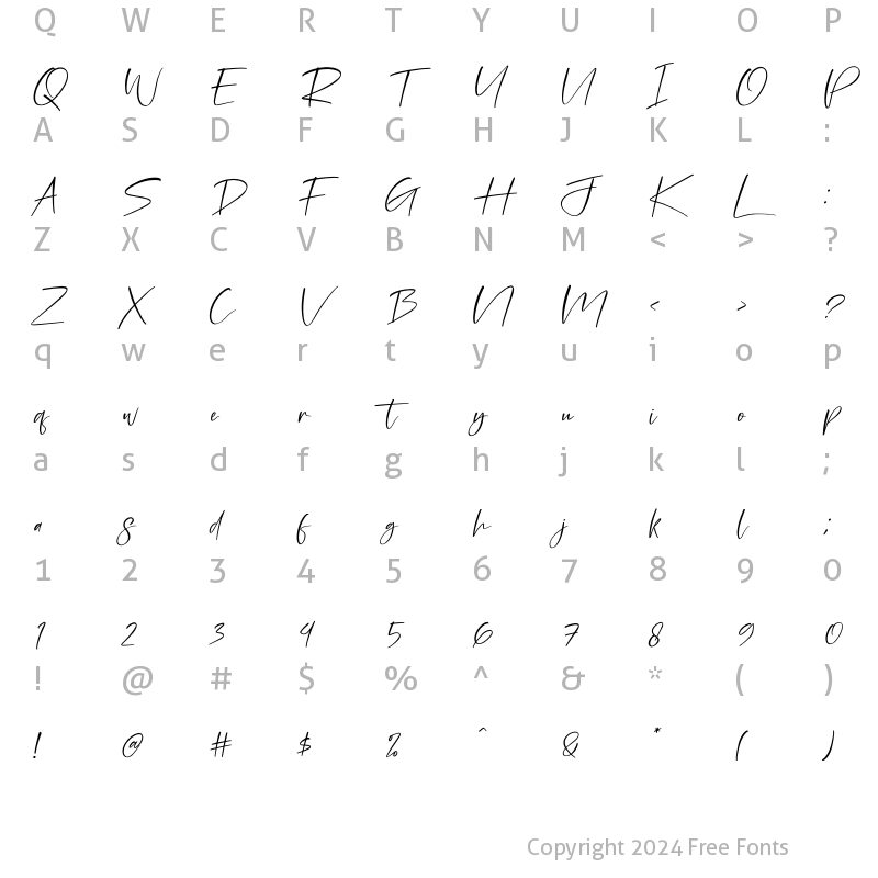 Character Map of Jhollie Elisha Italic