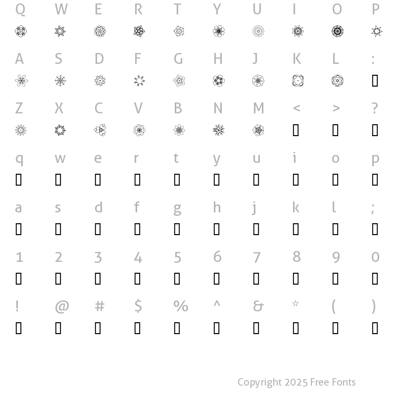 Character Map of JI Kaleidoscope Bats 3 Regular