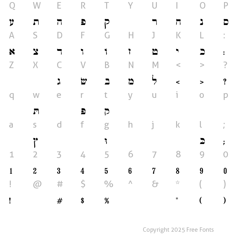 Character Map of Jiddish Regular