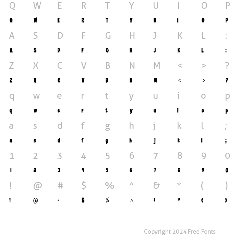 Character Map of JiffyCondensed Regular