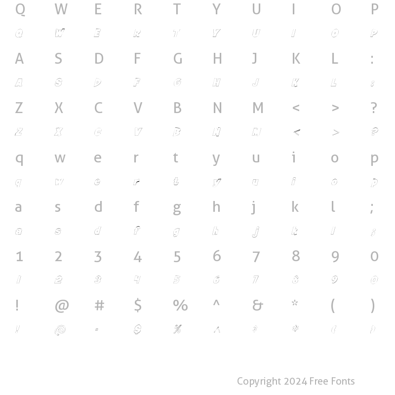 Character Map of JiffyOutline Italic