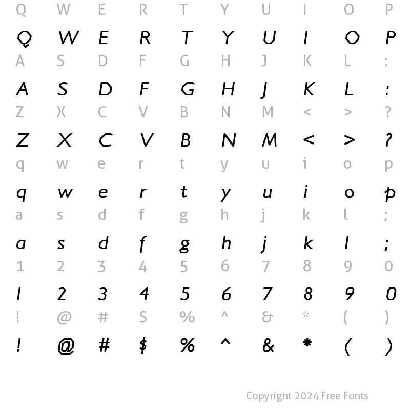 Character Map of Jillican Bold Italic