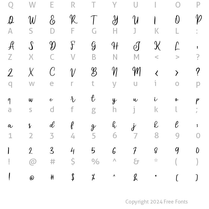 Character Map of Jissela Regular