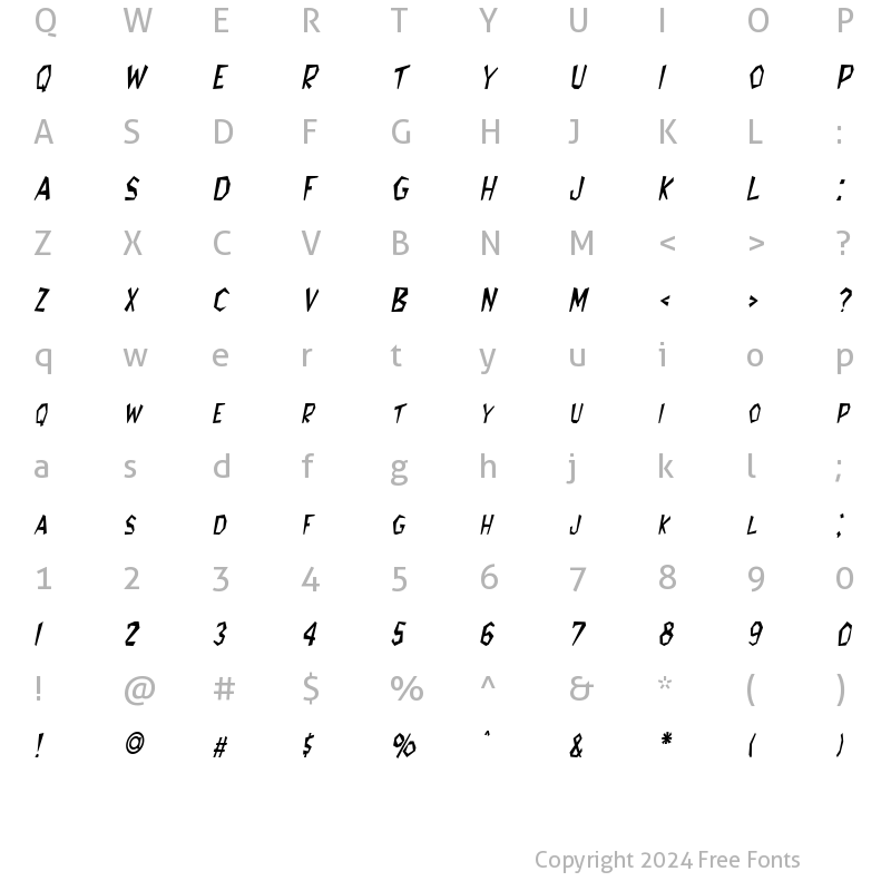 Character Map of Jitter-Condensed Italic