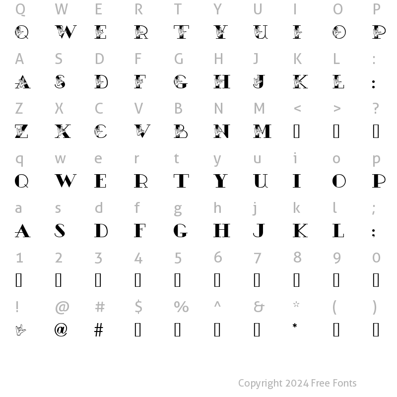 Character Map of JLR ASL ILY Regular