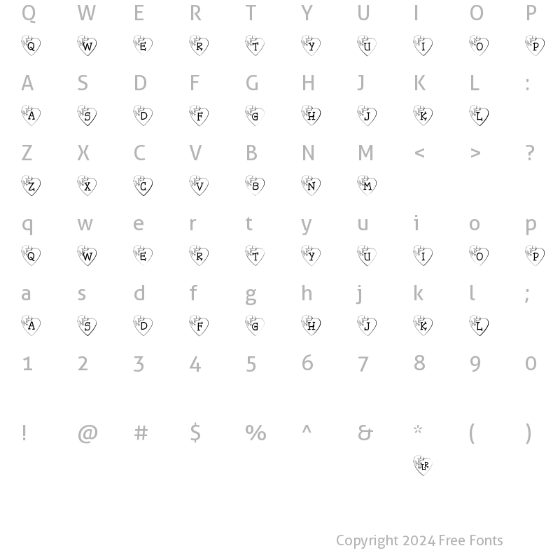 Character Map of JLR Cat Nap Regular