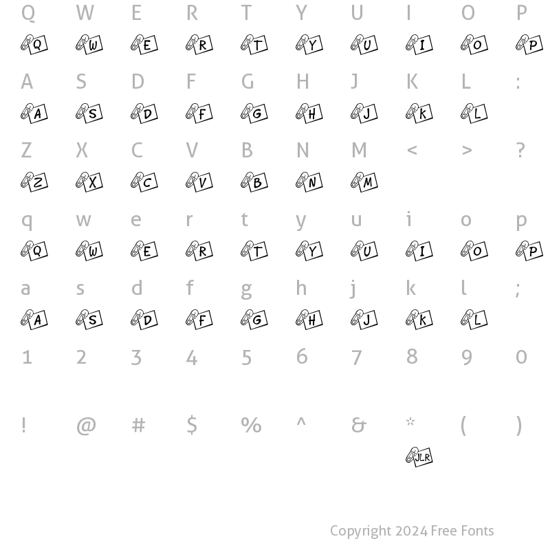 Character Map of JLR Diaper Pin Regular