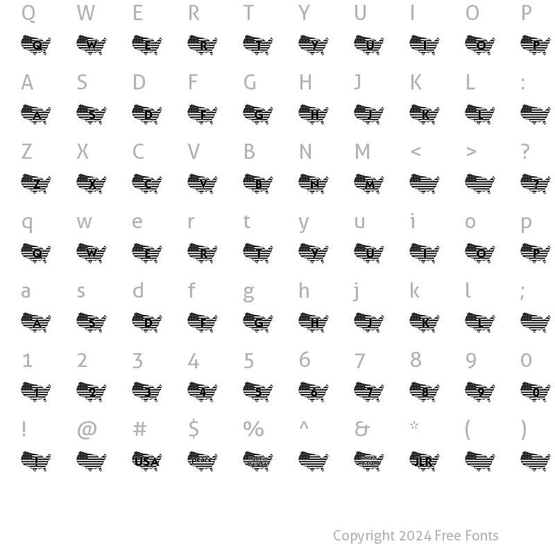 Character Map of JLR God Bless the USA LSF Regular