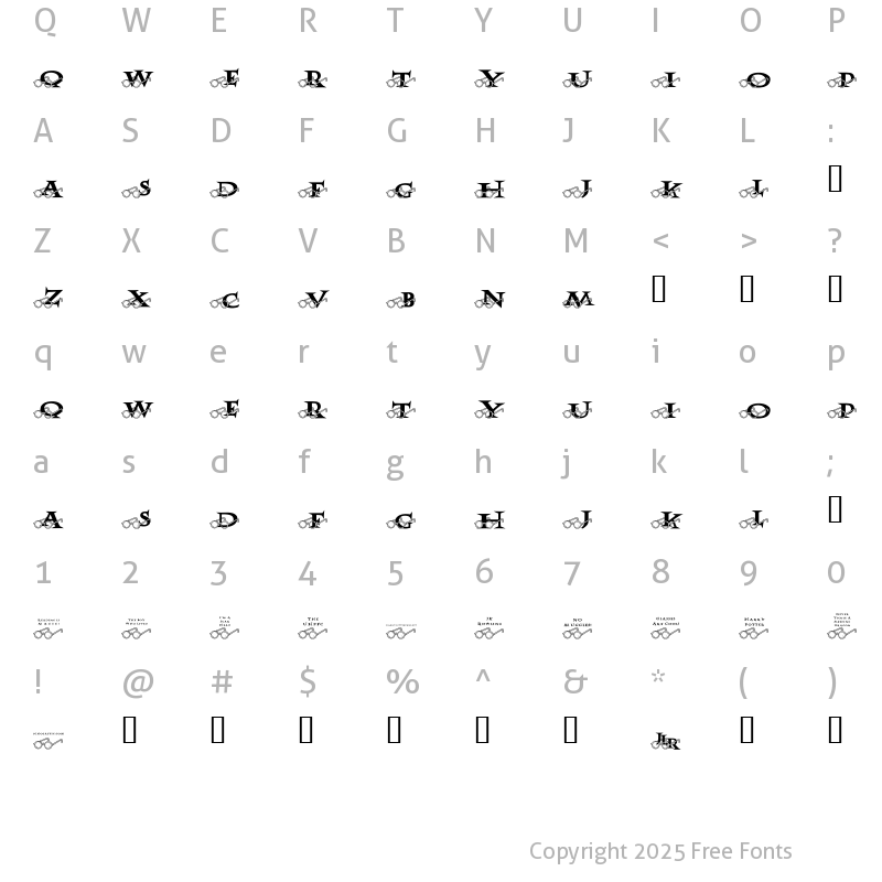 Character Map of JLR Harry's Glasses Regular